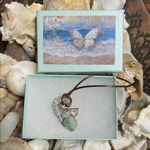 Local Beach Stone and Crystal Triangle Charm Pendant
